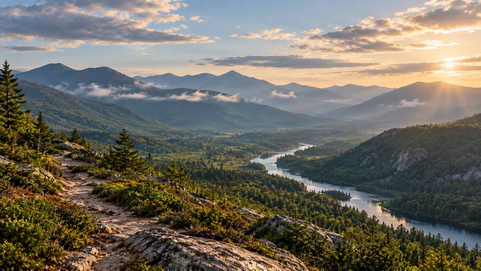 golden light over the alpine valley